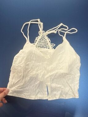 White laced Back Spaghetti Strap Crop Top